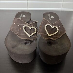 Nomad Flip-Flops Sandals Women's Brown Canvas‎ Thong Platform Classic 7.5-8 Y2K